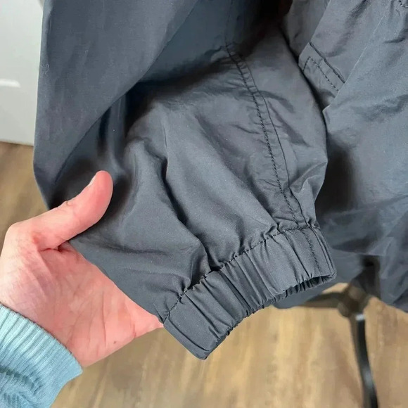 Eileen Fisher Hooded Rain Jacket Black Women's L Nylon Cotton Cinched Coat - Picture 5 of 15